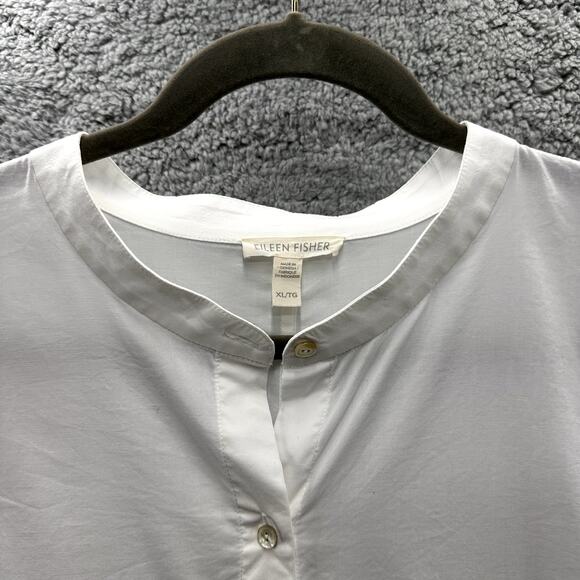 Eileen Fisher XL Cotton Spandex Crisp White Shirt Button Up 3/4 Sleeves Casual - Picture 8 of 8